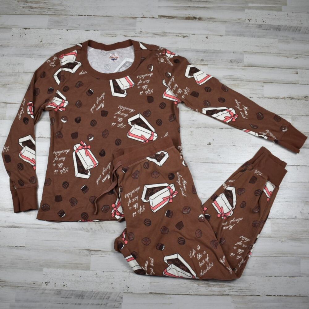 Bubba Gump Forrest Gump Sleepwear Set Women's Large Brown Cotton Knit Pajamas